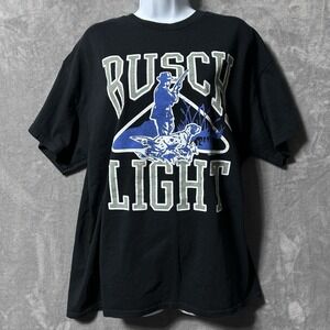 Junk Food Busch Light T-Shirt Men's L Black Beer Hunter Graphic Tee Cotton